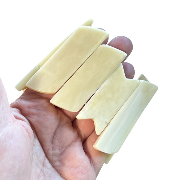Vintage Chunky Cream Horn Bangle Bracelet Geometric Wide Stretch Cuff - Picture 2 of 16